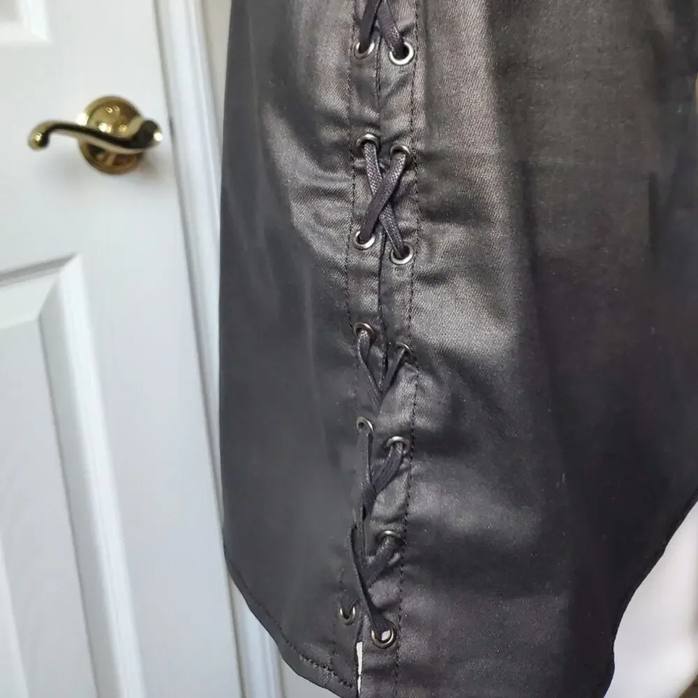 French Connection Skirt Coated Denim Lace Up Party Date Night Sexy Holiday Goth